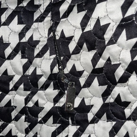 New Escada Large Houndstooth Print Silk Blend Jacket Ger 36 Leather Pockets - Picture 10 of 13